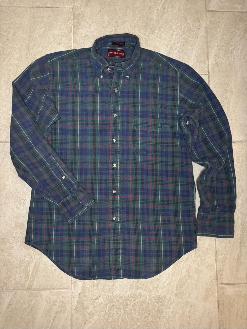 Chaps Ralph Lauren Blue and Green Plaid Button-Down Shirt